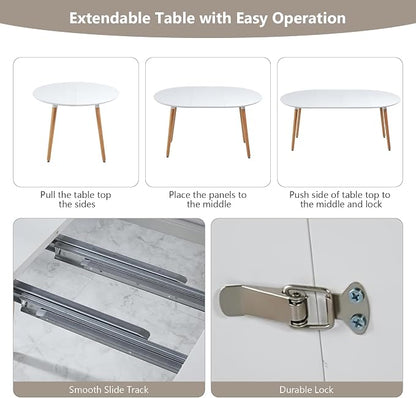 Extendable Round Dining Table for 4 6 Wooden Dining Room Table 39" to 70" Modern Kitchen Table for Dining Room Office Expandable Oval Dinner Table with MDF Top and Wood Legs White