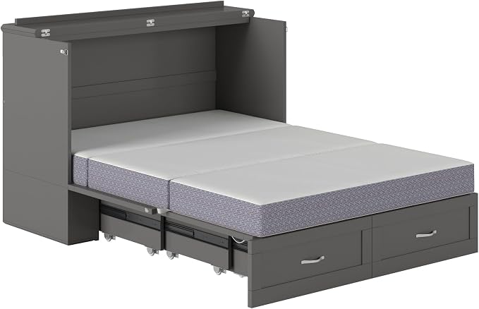 AFI Hamilton Full Murphy Bed Chest with Mattress, Storage, and Built-in Charger in Grey