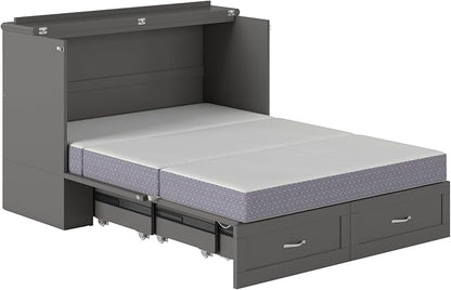 AFI Hamilton Full Murphy Bed Chest with Mattress, Storage, and Built-in Charger in Grey