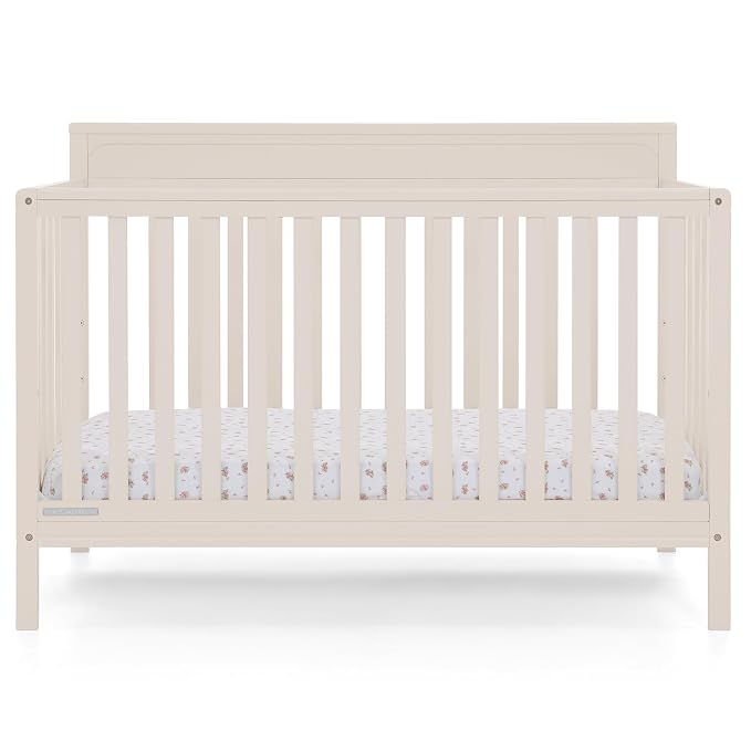 Delta Children Isabelle 6-in-1 Convertible Crib, Converts to Toddler Bed, Daybed, Sofa & Full Bed with/Without Footbaord, Greenguard Gold Certified, Mattress Heights, Soft Beige