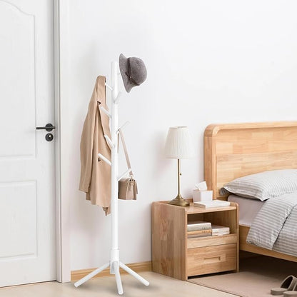 Aliphon Wooden Coat Rack Stand, Freestanding Coat Rack with 8 Hooks, 3 Adjustable Size Coat Tree for Hats, Coats, Scarves bags, Coat Hanger Stand Used in Bedroom/Office/Entryway, 2 PCS (White)