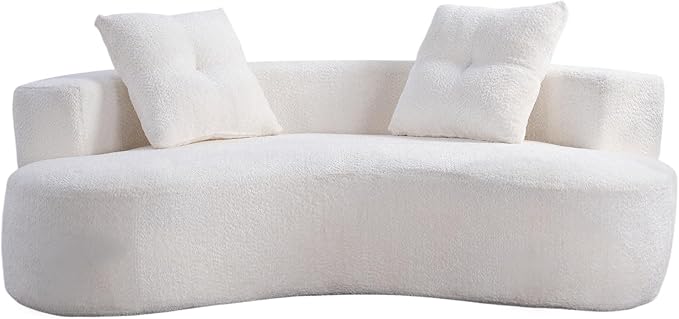 KEIKI 80" Boucle Curved Modular Boneless Sofa with 2 Pillows, Upholstered Modern Style 3-Seater Couch with High Resilience Cushion, No Assembly Required, for Apartment, Living Room, Office, White