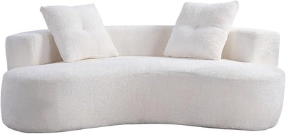 KEIKI 80" Boucle Curved Modular Boneless Sofa with 2 Pillows, Upholstered Modern Style 3-Seater Couch with High Resilience Cushion, No Assembly Required, for Apartment, Living Room, Office, White