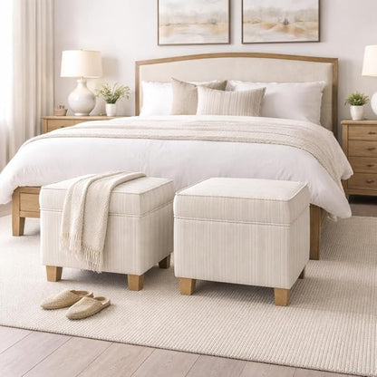 HomePop 18" Classic Square Storage Ottoman - Marigold Pinstripe Cream