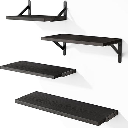YGEOMER Wall Shelves, Black Floating Shelves Different Sizes for Living Room, Bathroom, Bedroom, Kitchen, Home Decor (Set of 4)