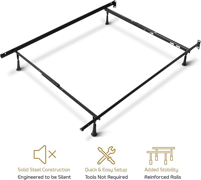 Clara Clark Adjustable Bed Base - Heavy Duty Steel Bed Frame, Metal Twin Bed Frame Expands to Full Bed Rails, Full/Queen Bed Frame - 5.25” H Bed Frame Only, Universal Headboard Brackets, Black