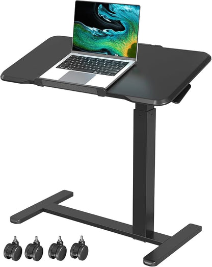 Gibbon Mounts 32inch Rolling Laptop Desk, Mobile Standing Desk Height Adjustable, 180° Tiltable Overbed Bedside Table, Portable Computer Desk with Lockable Wheels, Foldable Laptop Cart, Black