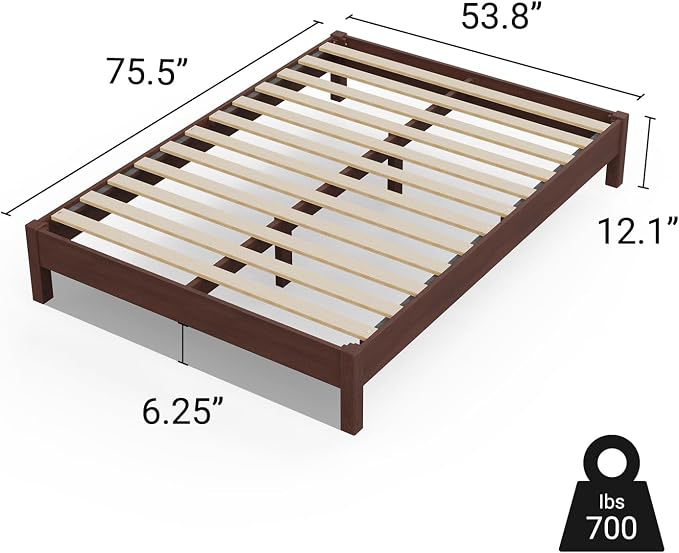 LIFEMENT Full Bed Frame Signature Wood Platform, Noise Free, Under Bed Storage, No Box Spring Needed, Easy Assembly, Walnut