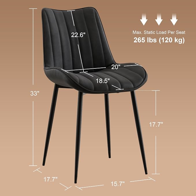 VECELO Dining Chairs Set of 6, Velvet Fabric & Metal Frame, Mordern Style for Kitchen, Living Room,Offcie, Black