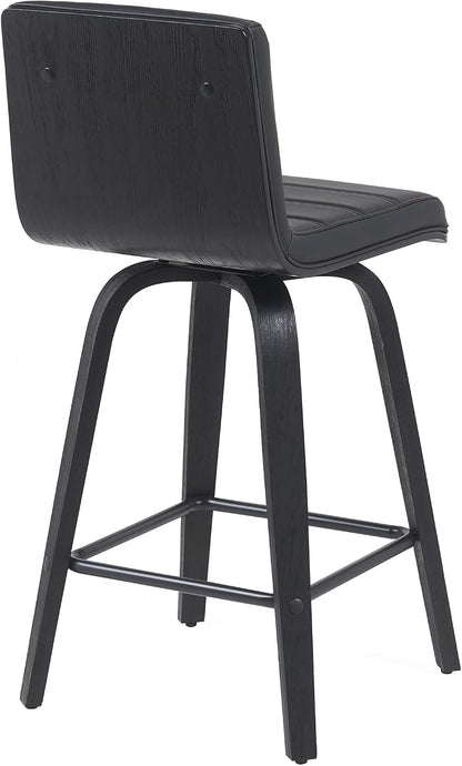 Vienna Modern Counter Height Swivel Bar Stool with Black Faux Leather Seat and Black Brushed Wood Frame Set of 4
