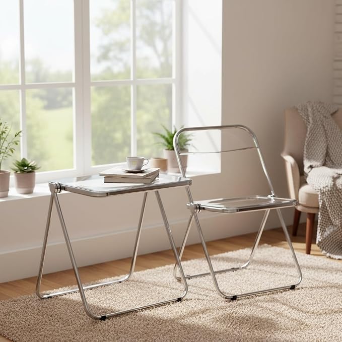 Clear Acrylic Folding TV Tray Table No Assembly Portable Side Desk, Lightweight Compact Computer Table for Small Space Home Office Dorm RV Apartment (Clear)
