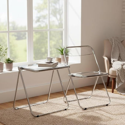 Clear Acrylic Folding TV Tray Table No Assembly Portable Side Desk, Lightweight Compact Computer Table for Small Space Home Office Dorm RV Apartment (Clear)