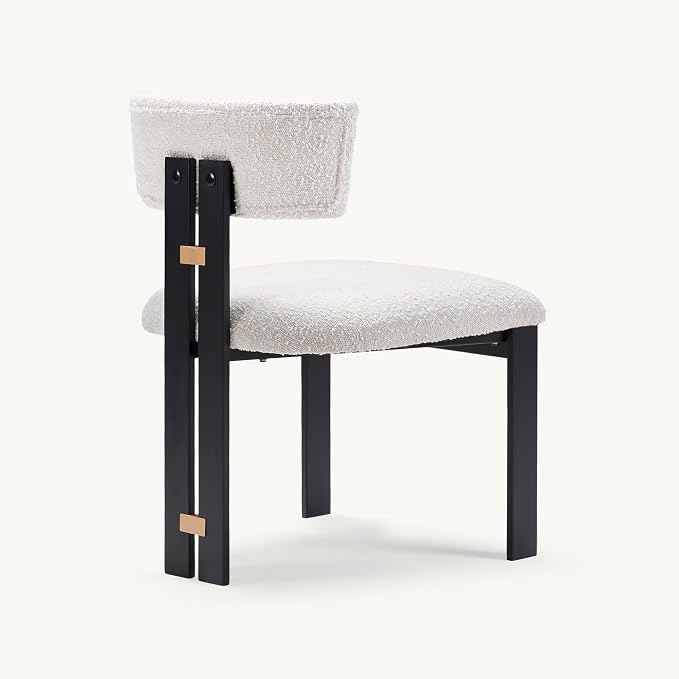 Morden Fort Boucle Dining Chair Set of 2, Upholstered Kitchen Chairs with Metal Frame & Curved Backrest, Mid Century Modern Armless Chair for Dining Room, Living Room, Apartments