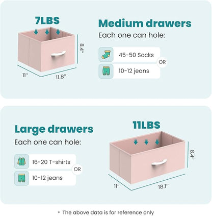 OLIXIS 7 Drawers Dresser for Bedroom, Fabric Storage Tower for Living Room, Entryway - Sturdy Steel Frame, Wooden Top and Easy Pull Fabric Bins, Closet Chests Organizer for Clothes,Pink