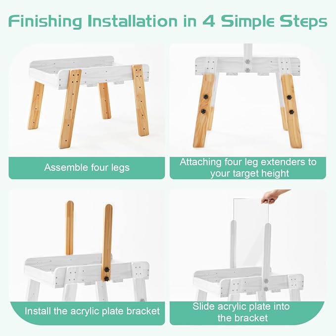 Kids Wooden Sensory Activity Table with 2 Collapsible Storage Bins, Acrylic Painting Board, Adjustable Height from 18-25”, Grow with Your Beloved.