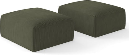 40" Oversized Large Square Corduroy Ottoman Pouf - Poofy Plush Foot Rest with Foam Chunk Filling, Movable Floor Pouf Footstool & Ottoman Coffee Table for Living Room Couch Bedroom, Green(2 Pieces)