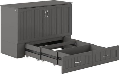 AFI, Southampton Murphy Bed Chest Full with 6" Mattress, Built-in USB Charger & Storage Drawer, Grey