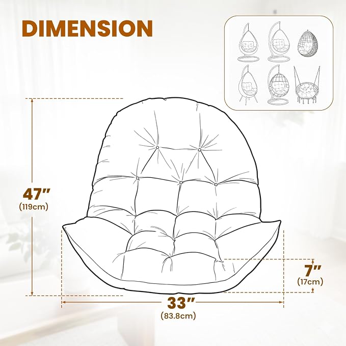 Egg Chair Cushion Replacement Outdoor Hanging Chair Cushion for Patio Furiture Hammock Swing Cushion 47x35x6 Inches (White)