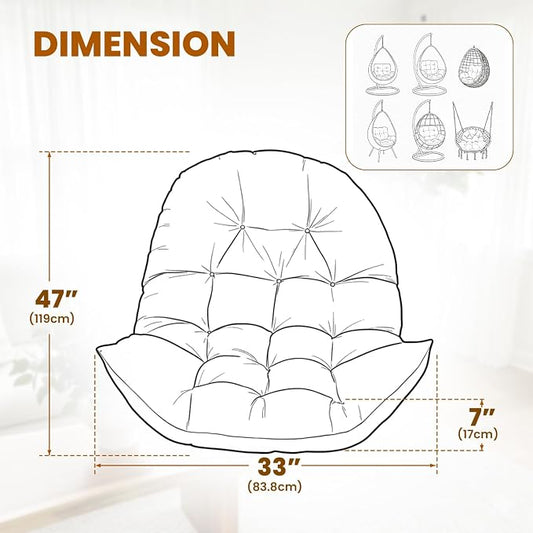 Egg Chair Cushion Replacement Outdoor Hanging Chair Cushion for Patio Furiture Hammock Swing Cushion 47x35x6 Inches (White)