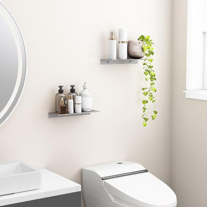 Danpoo 12 inch Gray Metal Floating Shelves for Wall Organizer & Storage, Display Shelves for Bathroom, Living Room, Kitchen, Bedroom(2-Pack)