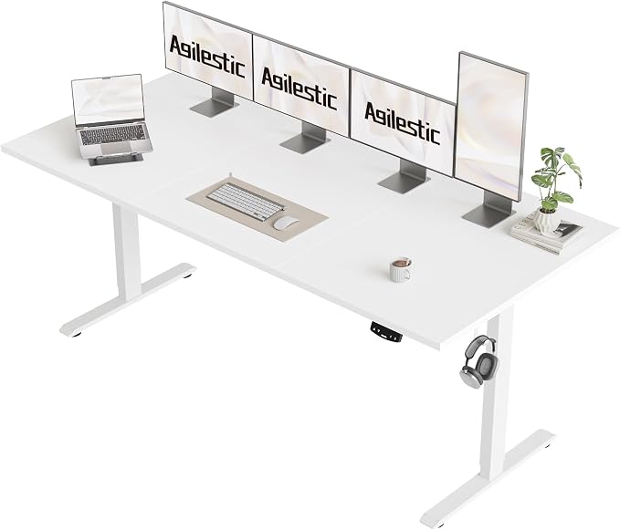 Agilestic Electric Standing Desk, 71 x 31.5 Inches Height Adjustable Desk, Sit Stand up for Work Office Home, Ergonomic Rising Computer Table with Memory Preset, White