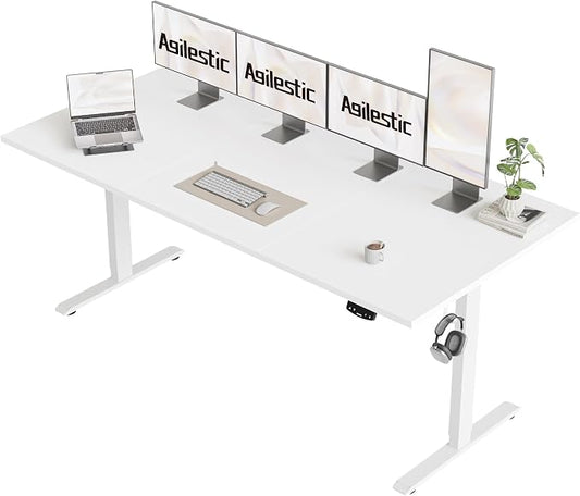 Agilestic Electric Standing Desk, 71 x 31.5 Inches Height Adjustable Desk, Sit Stand up for Work Office Home, Ergonomic Rising Computer Table with Memory Preset, White