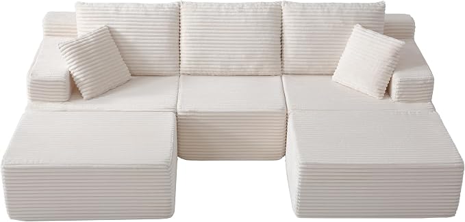 103" Boneless Modular Sectional Sofa Cloud Couch with Ottomans and Pillows, Convertible L/U Shaped Corner Sofa, Full Foam Deep Seat Compressed Couch for Living Room, Apartment