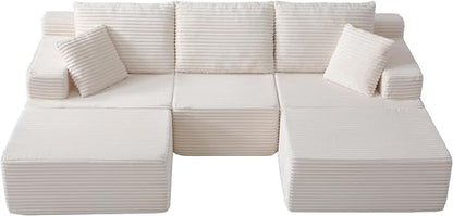 103" Boneless Modular Sectional Sofa Cloud Couch with Ottomans and Pillows, Convertible L/U Shaped Corner Sofa, Full Foam Deep Seat Compressed Couch for Living Room, Apartment