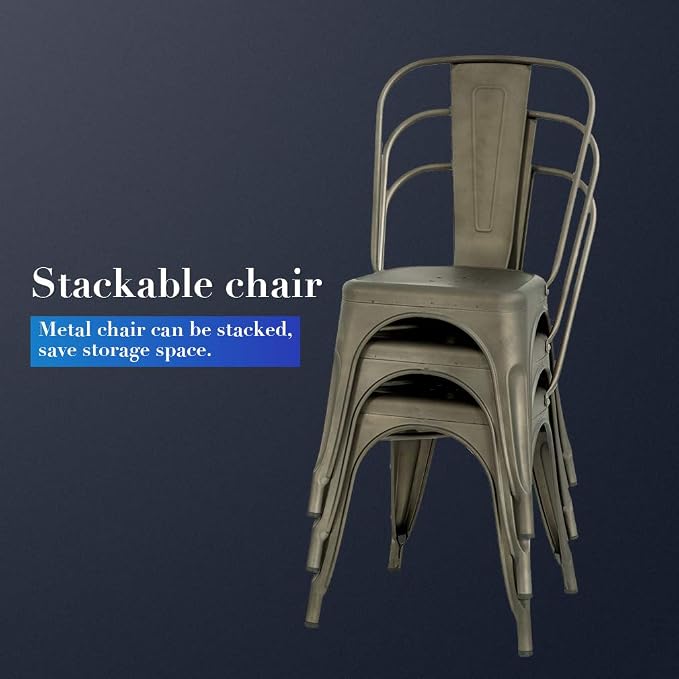 FDW Metal Chair Dining Chair Set of 4 Patio Chair Home Kitchen Chair 18 Inch Seat Height Dinning Room Chair Stackable Metal Bar Chairs Indoor Outdoor Chairs Tolix Bar Side Chair Dining Chair