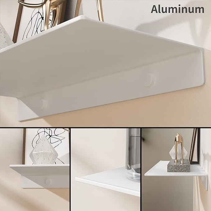Danpoo 16 inch White Metal Floating Shelves for Wall Organizer & Storage, Display Shelves for Bathroom, Living Room, Kitchen, Bedroom(2-Pack)
