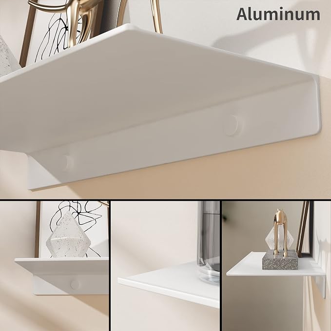 Danpoo 20 inch Long White Floating Shelf for Wall Organizer & Storage, Display Shelf, Metal Wall Shelf for Bathroom, Living Room, Kitchen, Bedroom