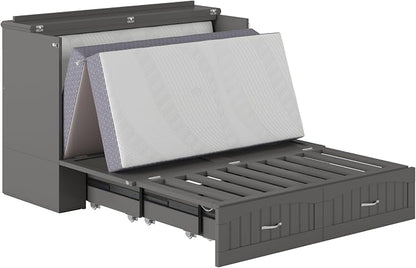 AFI, Southampton Murphy Bed Chest Full with 6" Mattress, Built-in USB Charger & Storage Drawer, Grey