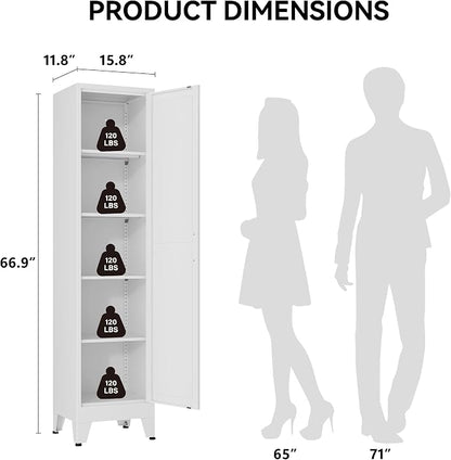 COFaR 67" Tall Metal Pantry Cabinet, White Storage Cabinet with Magnetic Door & 4 Adjustable Shelves, Slim Freestanding Cupboard for Kitchen, Bathroom, Living Room