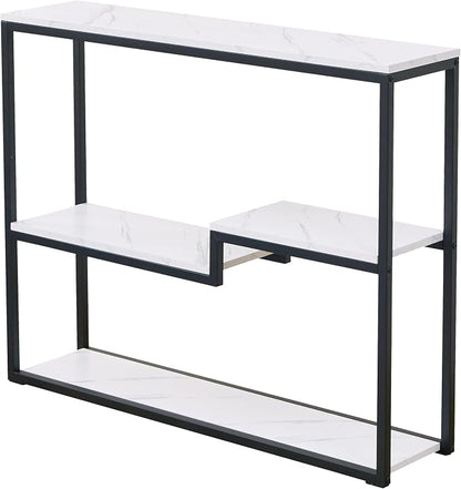 loglus Console Table for Entryway, Faux Marble MDF Sofa Table with Golden Frame, Multilayer, Black Frame, 9.45" D x 38.18" W x 31.22" H