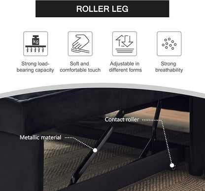 Futon Sofa Bed,Modern 3 in 1 Convertible Sleeper Sofa, Pull Out Couch Bed with Adjustable Backrest, Storage Pockets and Toss Pillows for Living Room, Bedroom (Black)