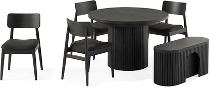 Transformer Table - Solid Wood Extendable Round Dining Table Set with Bench and 4 Chairs, Seats 4-10, Extendable Round Dining Set, Black (Table + Bench + 4 Chairs)
