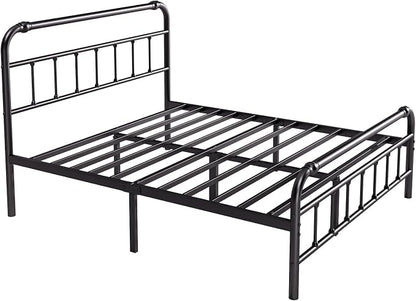 BOSRII Full Size Bed Frame with Headboard and Footboard, 18 Inches High, 3500 Pounds Heavy Duty Metal Slats Support for Mattress, No Box Spring Needed, Noise-Free, Black