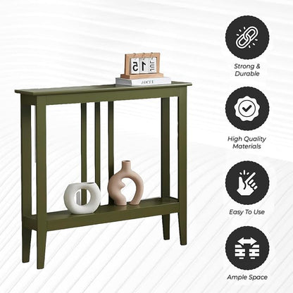 Kings Brand Narrow Console Table w/Storage Shelf, Sofa Entryway, Avocado | Narrow Console Table with Storage Shelf – Slim Design Fits Entryways, Hallways, Behind Sofas, Shelf Décor, Books, Essentials