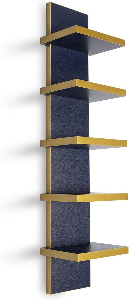 Homaterial 5 Tier Wall Shelf Unit, Decorative Wall Mount Vertical Shelving,Modern Column Floating Shelves for Bedrooms, Bathrooms 5.5" x 7.2" x 31"(Blue)