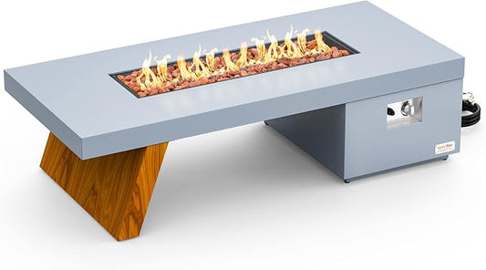 Premium 60” Gas Fire Pit Table with Unique Wooden-Visual Leg, Large Propane Fire Table with Lava Rocks, Smokeless Fireplace 60,000BTU for Backyard Patio Villa Bonfire, FP015