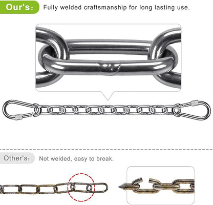 BeneLabel 1Pcs 29inch 304 Stainless Steel Hanging Chain with 4 Carabiners Hammock Chain Extender Chain for Swing, Heavy Bag, Hanging Chair, Porch Swing, Indoor & Outdoor 1000 LB Capacity