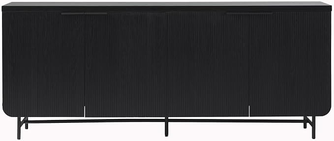 Walker Edison Reema Fluted 4-Door Kitchen Sideboard Buffet Console, 69 Inch, Black