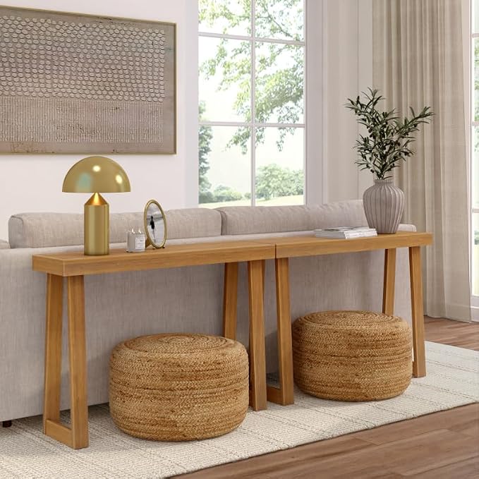 Plank+Beam Solid Wood Console Table, 46 Inch, Sofa Table, Narrow Entryway Table for Hallway, Behind The Couch, Living Room, Foyer, Easy Assembly, Pecan