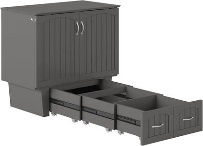 AFI, Nantucket Twin Murphy Bed Chest with Mattress, Storage Drawer and Built-In USB Charger, Grey