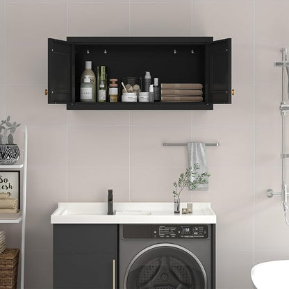 SteeLoong 15" Wall Storage Cabinet,Black Bathroom Wall Mounted Cabinet,Metal Armoire Wardrobe Closet Storage Cabinets for Basement,Livingroom Home Office