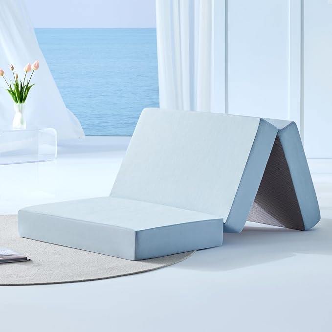 Lazyzizi Cooling Folding Mattress,6 Inch Foldable Mattress with Memory Foam Cold & Breathable Fabric Cover,Trifold Floor Guest Murphy Bed for Camping, RV