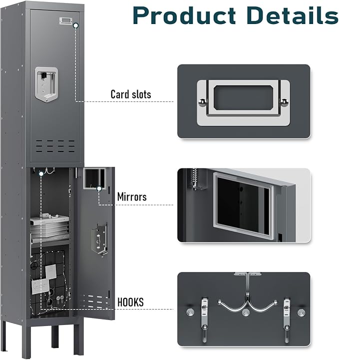 BUTISOW Metal Lockers - 66" Height Steel Lockers for Employees with 2 Door Storage Locker with Card Slot for Employees Gym School Home Office Garage - Assembly Required