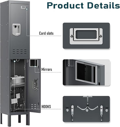 BUTISOW Metal Lockers - 66" Height Steel Lockers for Employees with 2 Door Storage Locker with Card Slot for Employees Gym School Home Office Garage - Assembly Required