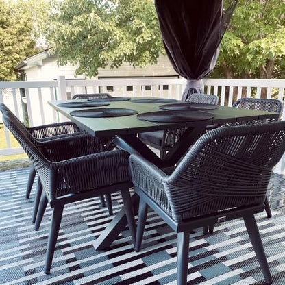 PURPLE LEAF Outdoor Table and Chairs for 6 Woven PE Rattan Aluminum Grey