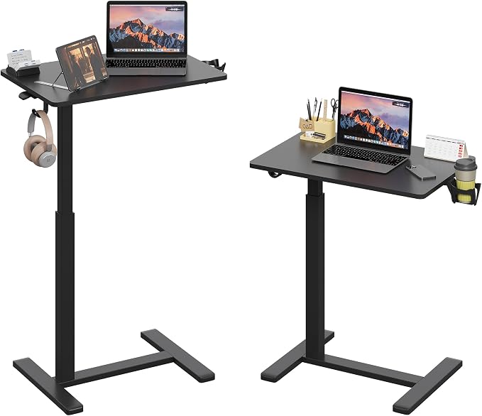 18.9 * 25.6 inches Mobile Standing Desk,C Shaped Pneumatic Adjustable Height Stand Up Desk,Ergonomic Standing Side Table for Home Office Work Computer Desk Workstation,Black